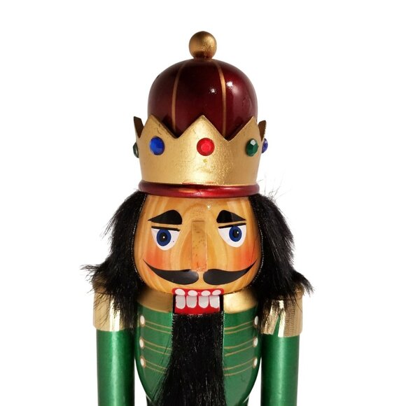 Nutcracker King Wood Nutcracker 14'' Green Burgundy Jeweled Crown Christmas - Picture 5 of 7